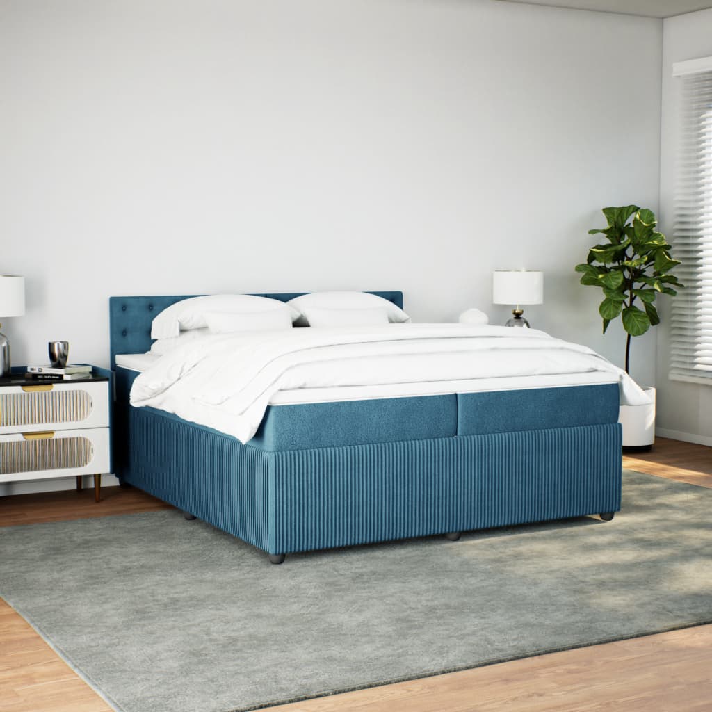 Boxspring met matras fluweel blauw 200x200 cm
