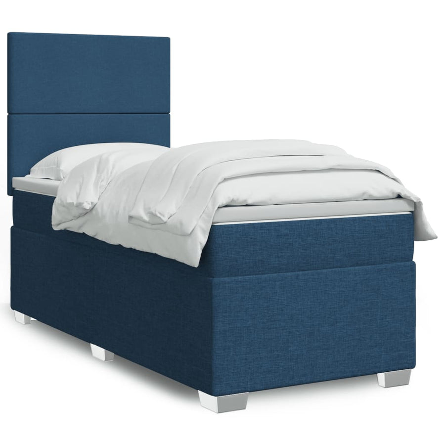 Boxspring met matras stof blauw 80x200 cm