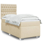 Box spring with fabric cream-colored mattress 80x200 cm