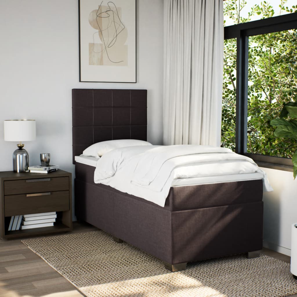 Boxspring met matras stof donkerbruin 90x190 cm