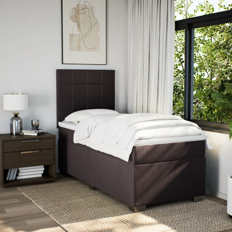 Boxspring met matras stof donkerbruin 90x190 cm