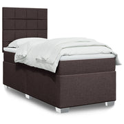 Box spring with dark brown fabric mattress 90x190 cm