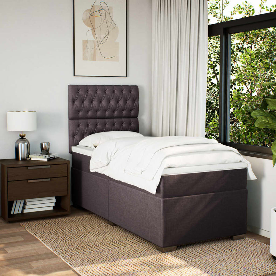 Boxspring met matras stof donkerbruin 90x190 cm