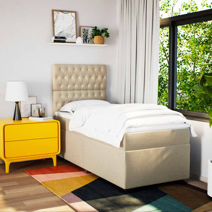 Boxspring met matras stof crèmekleurig 90x190 cm