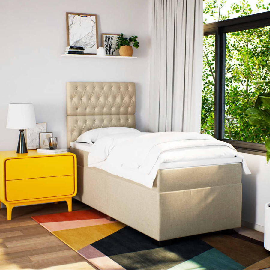 Boxspring met matras stof crèmekleurig 90x190 cm