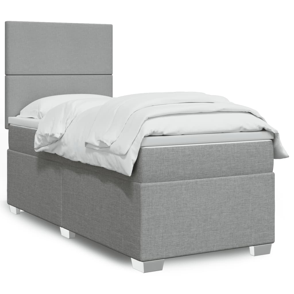 Boxspring met matras stof lichtgrijs 90x200 cm