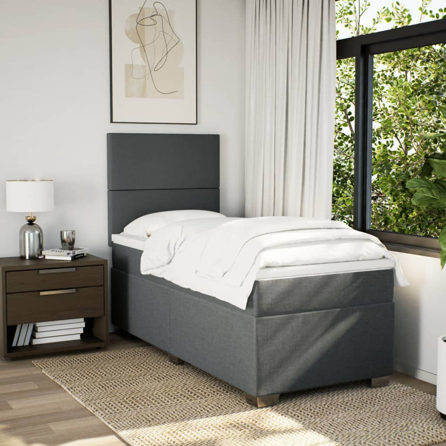 Boxspring met matras stof donkergrijs 90x200 cm