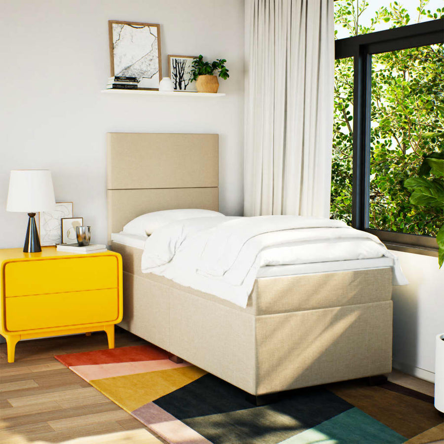 Boxspring met matras stof crèmekleurig 90x200 cm