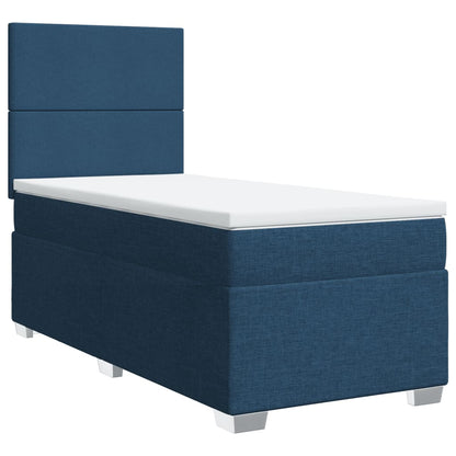 Boxspring met matras stof blauw 90x200 cm