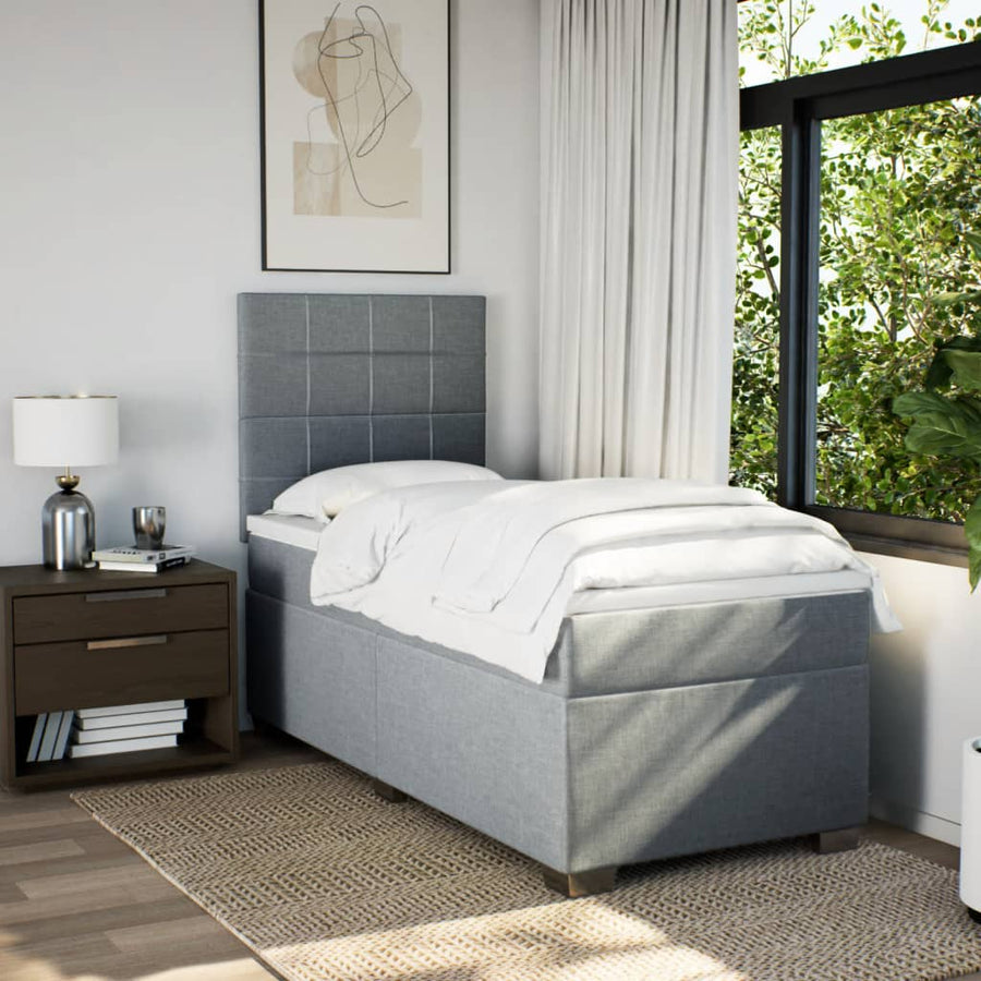 Boxspring met matras stof lichtgrijs 90x200 cm