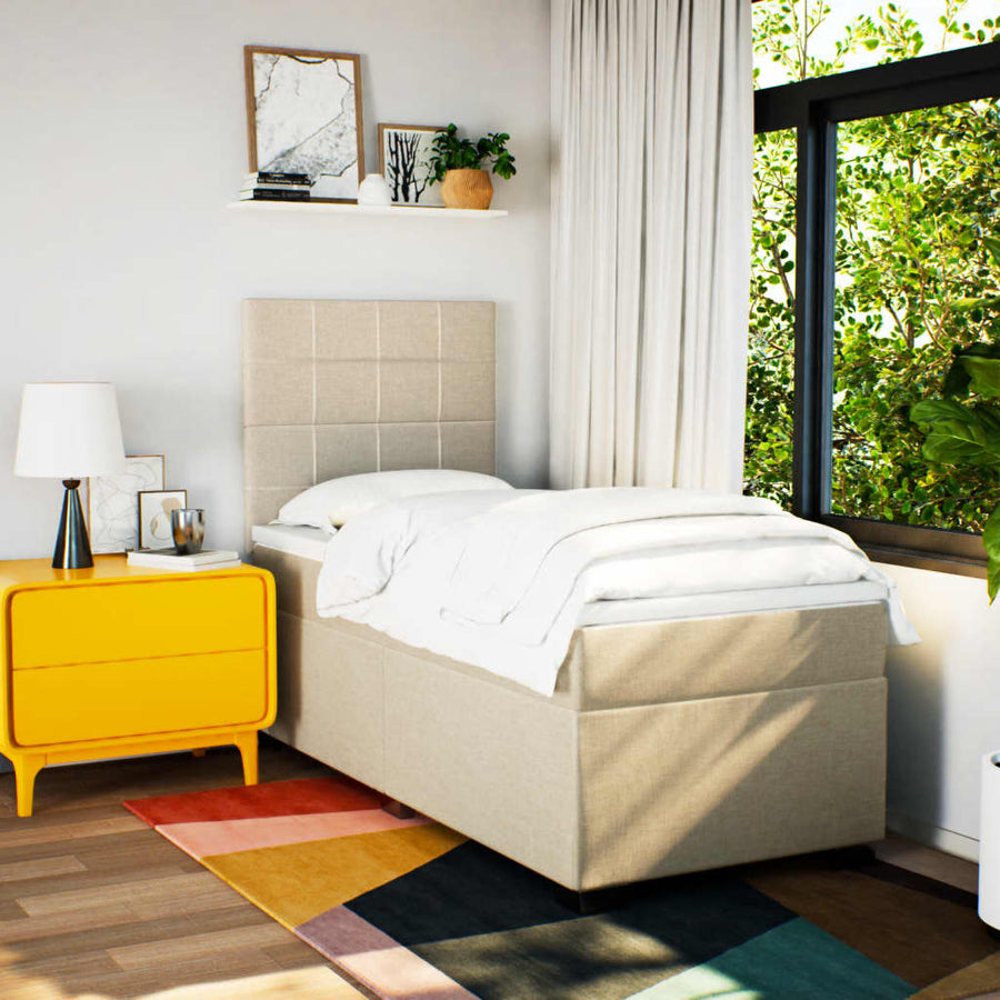 Boxspring met matras stof crèmekleurig 90x200 cm