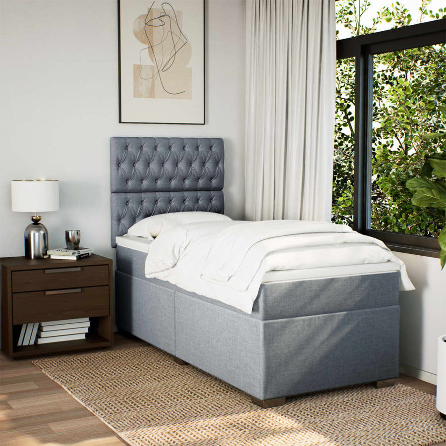 Boxspring met matras stof lichtgrijs 90x200 cm