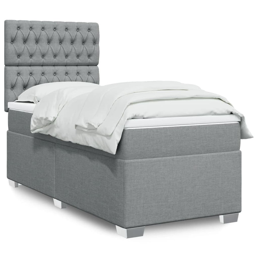 Boxspring met matras stof lichtgrijs 90x200 cm