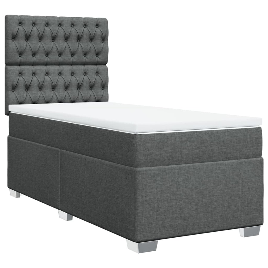 Boxspring met matras stof donkergrijs 90x200 cm