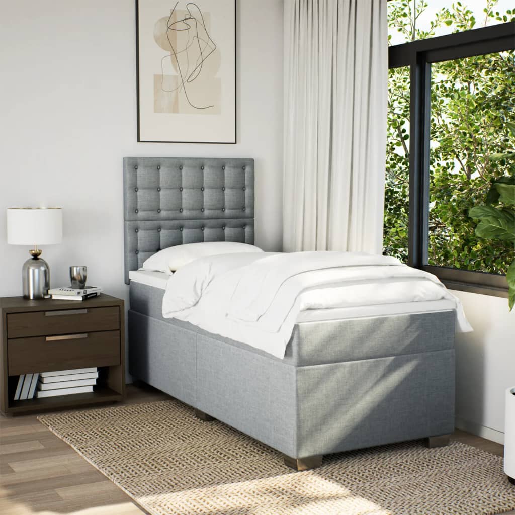 Boxspring met matras stof lichtgrijs 90x200 cm