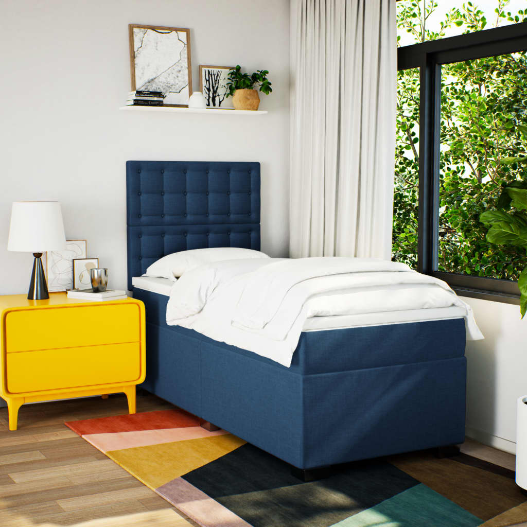 Boxspring met matras stof blauw 90x200 cm