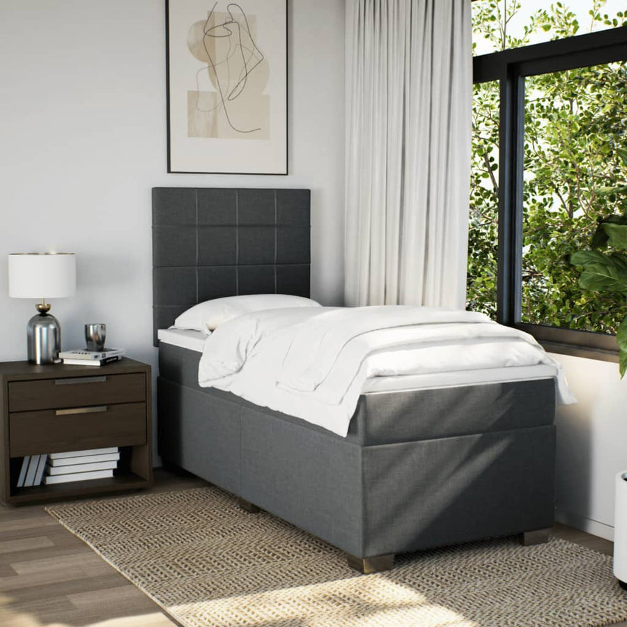 Boxspring met matras stof donkergrijs 100x200 cm