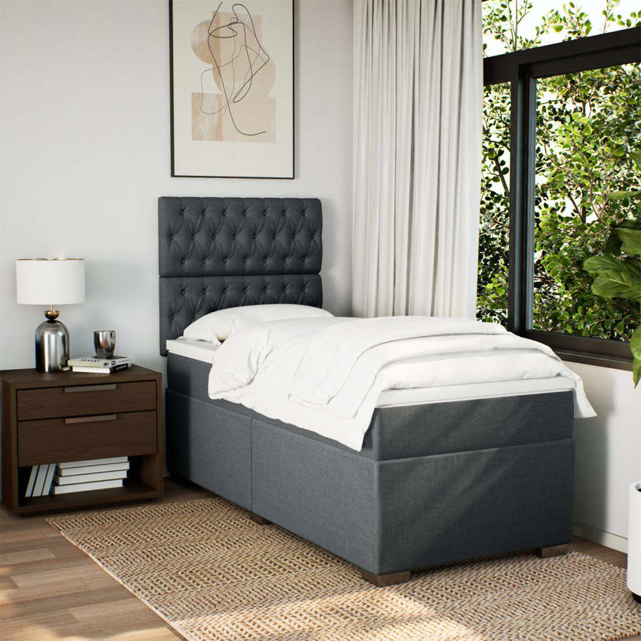 Boxspring met matras stof donkergrijs 100x200 cm