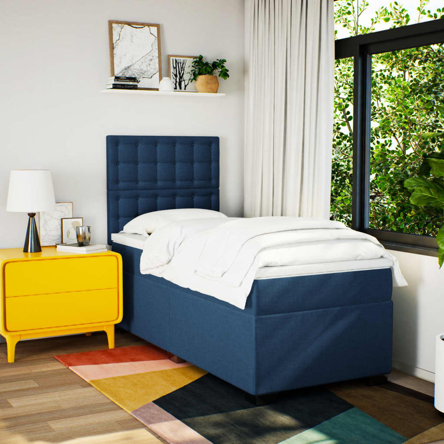 Boxspring met matras stof blauw 100x200 cm