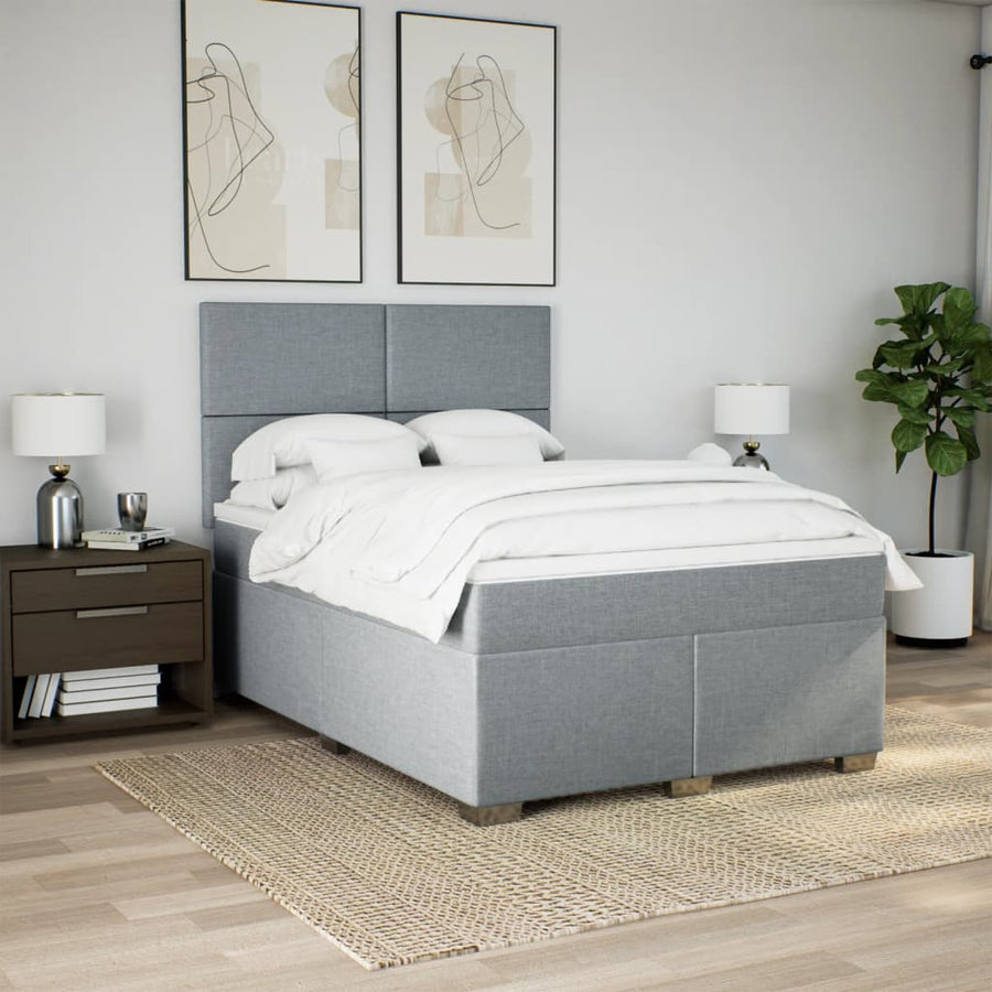 Boxspring met matras stof lichtgrijs 140x190 cm