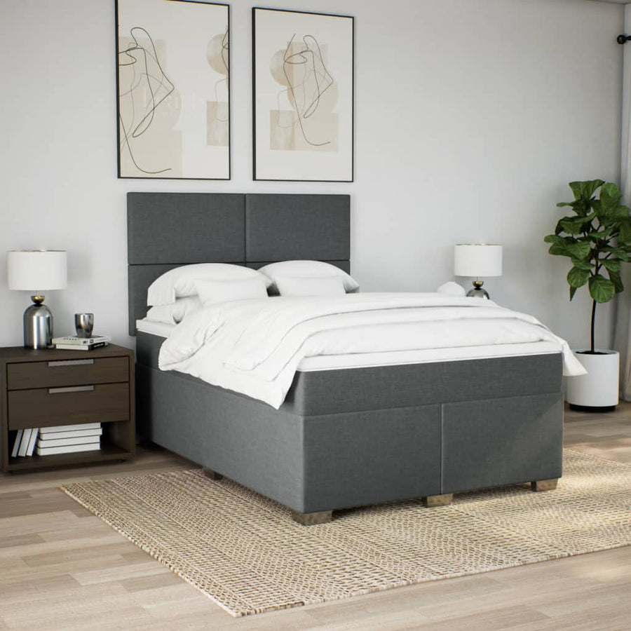 Boxspring met matras stof donkergrijs 140x190 cm