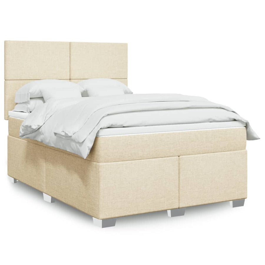 Boxspring met matras stof crèmekleurig 140x190 cm