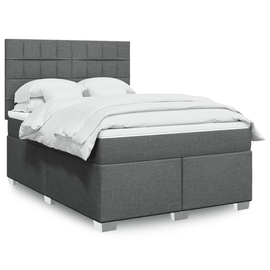 Boxspring met matras stof donkergrijs 140x190 cm