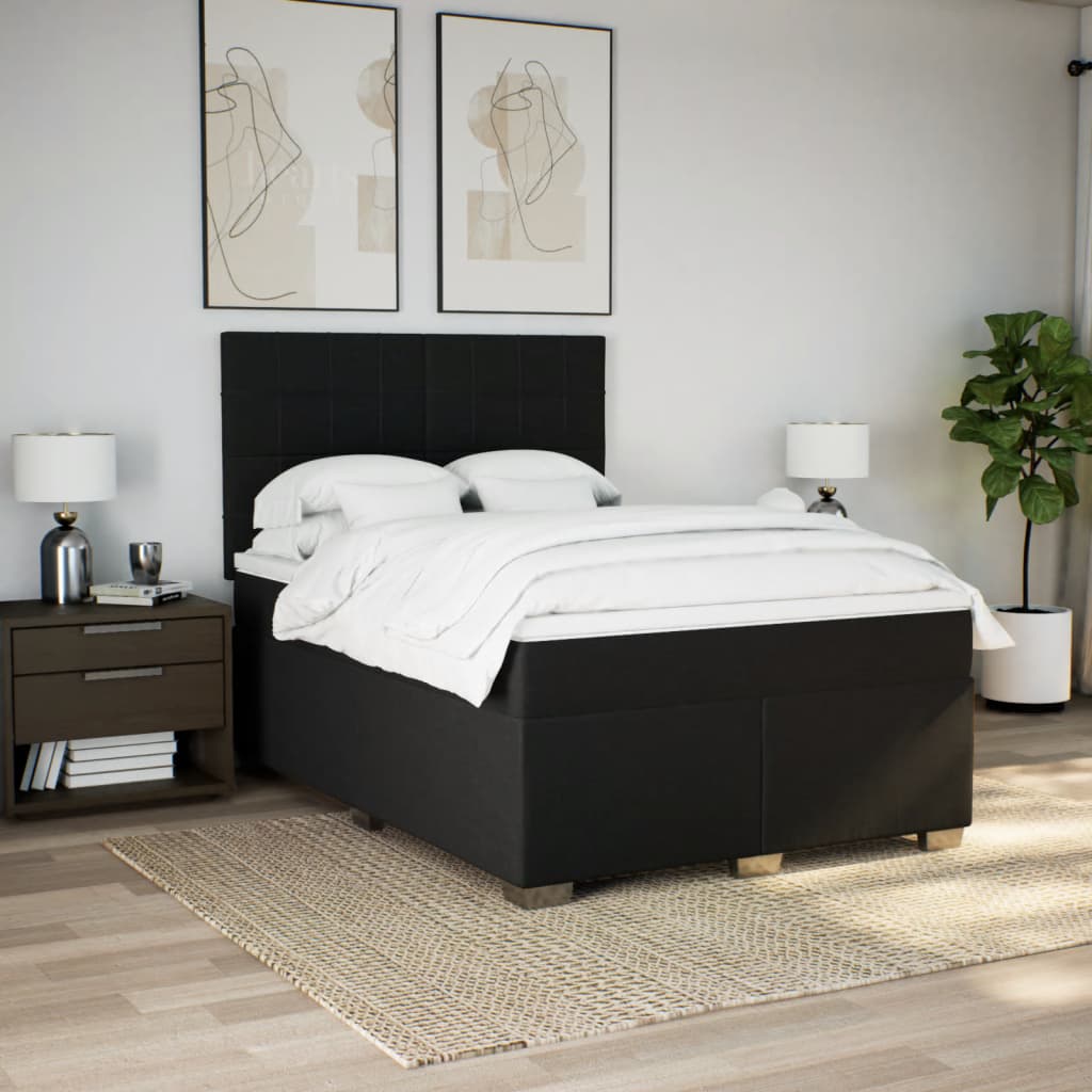 Boxspring met matras stof zwart 140x190 cm