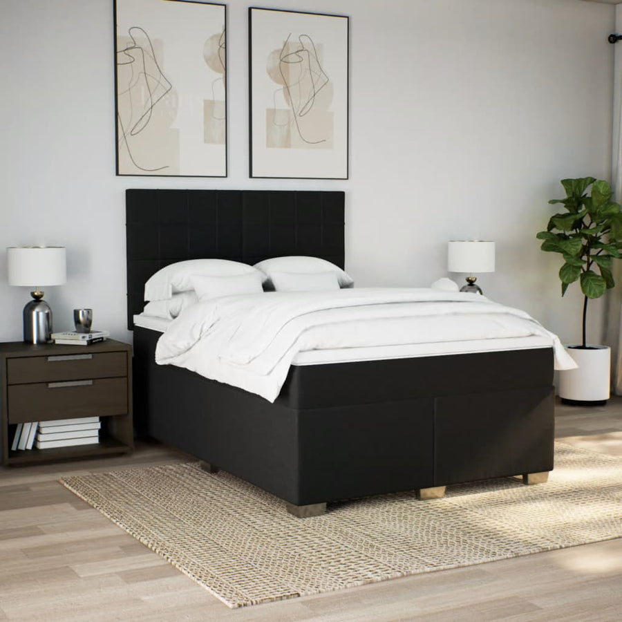 Boxspring met matras stof zwart 140x190 cm