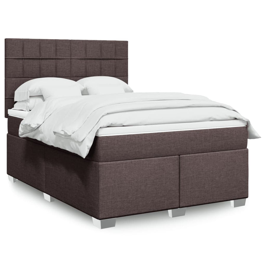 Boxspring met matras stof donkerbruin 140x190 cm