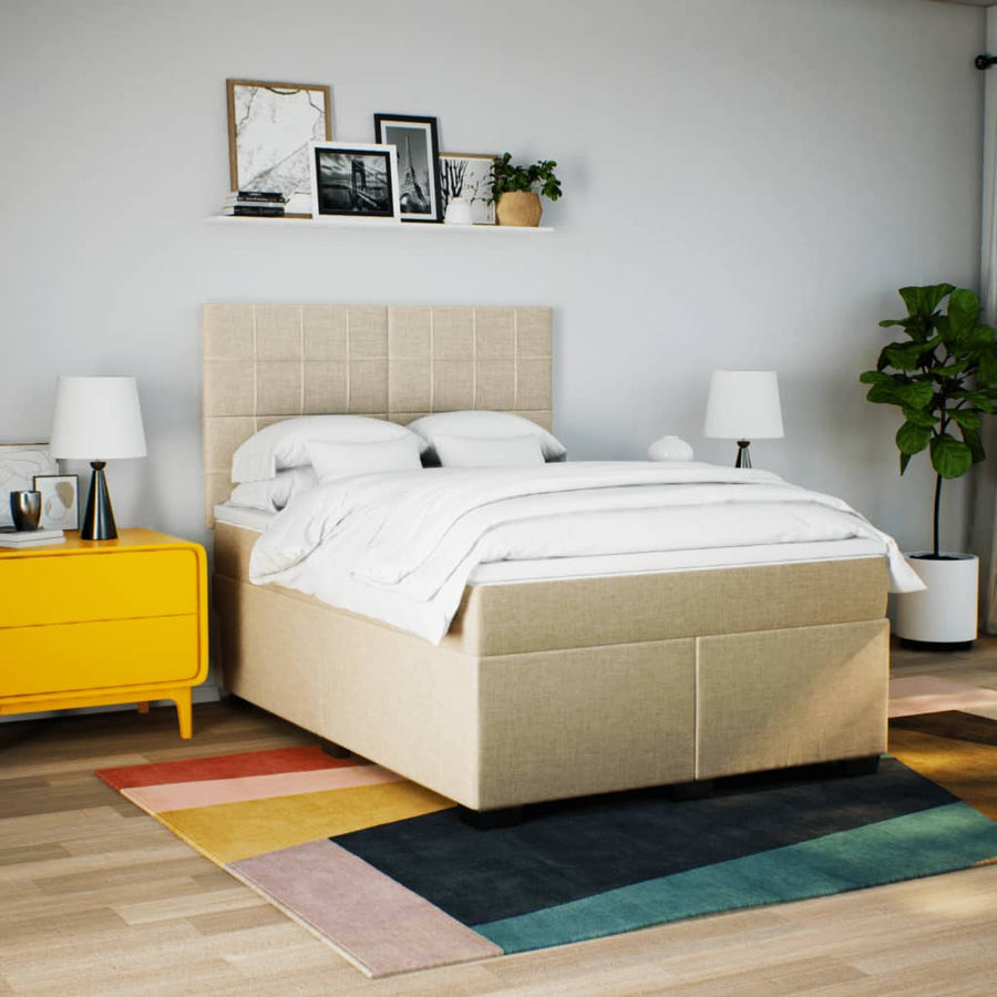 Boxspring met matras stof crèmekleurig 140x190 cm