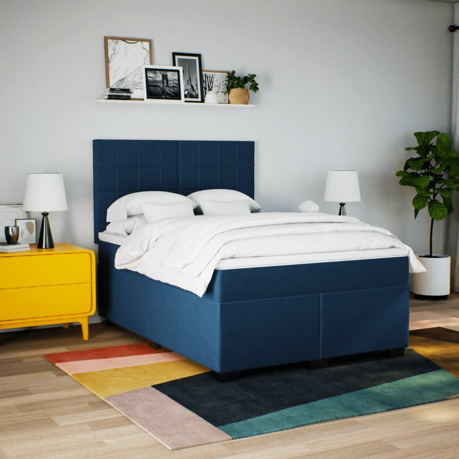 Boxspring met matras stof blauw 140x190 cm