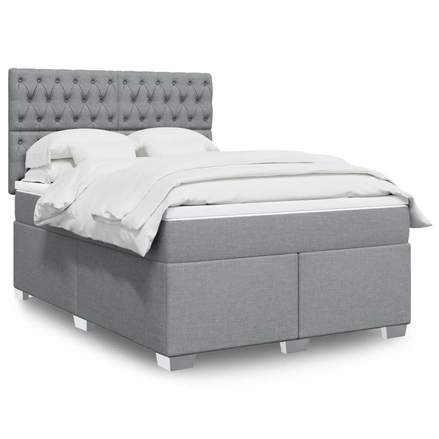 Boxspring met matras stof lichtgrijs 140x190 cm