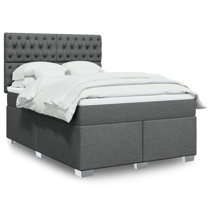 Boxspring met matras stof donkergrijs 140x190 cm