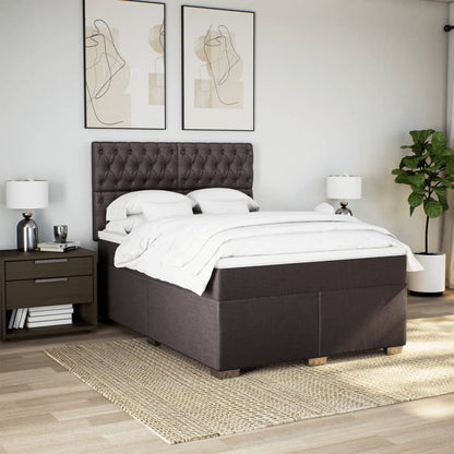 Boxspring met matras stof donkerbruin 140x190 cm