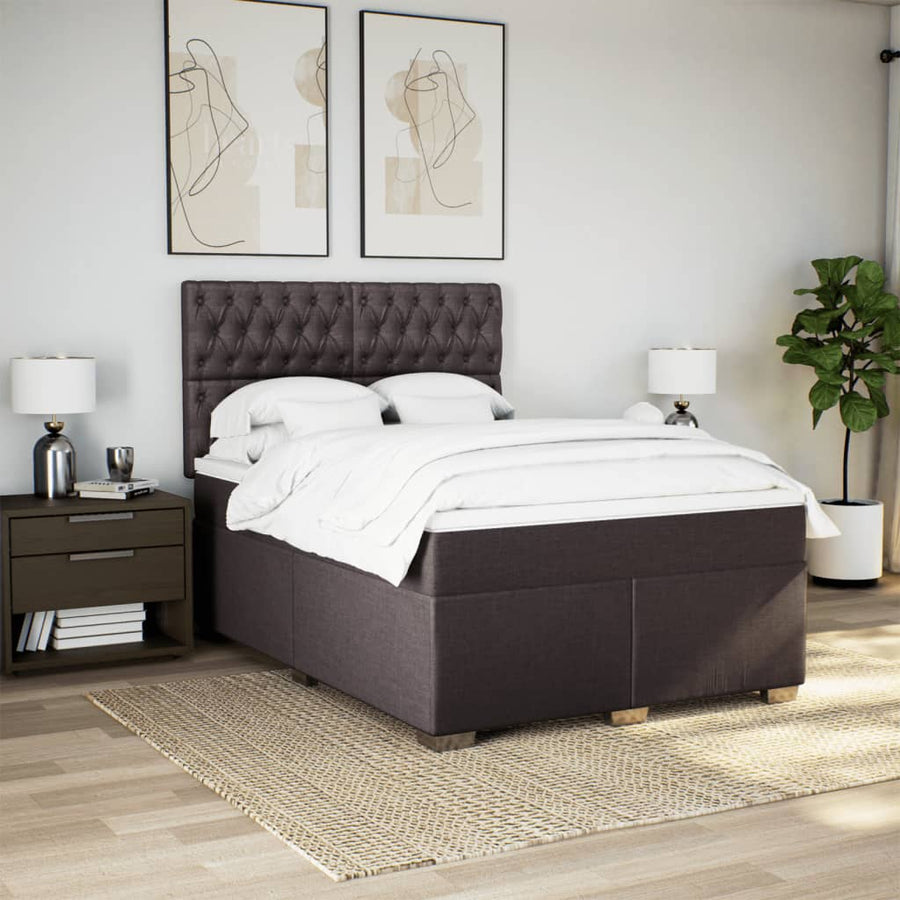 Boxspring met matras stof donkerbruin 140x190 cm