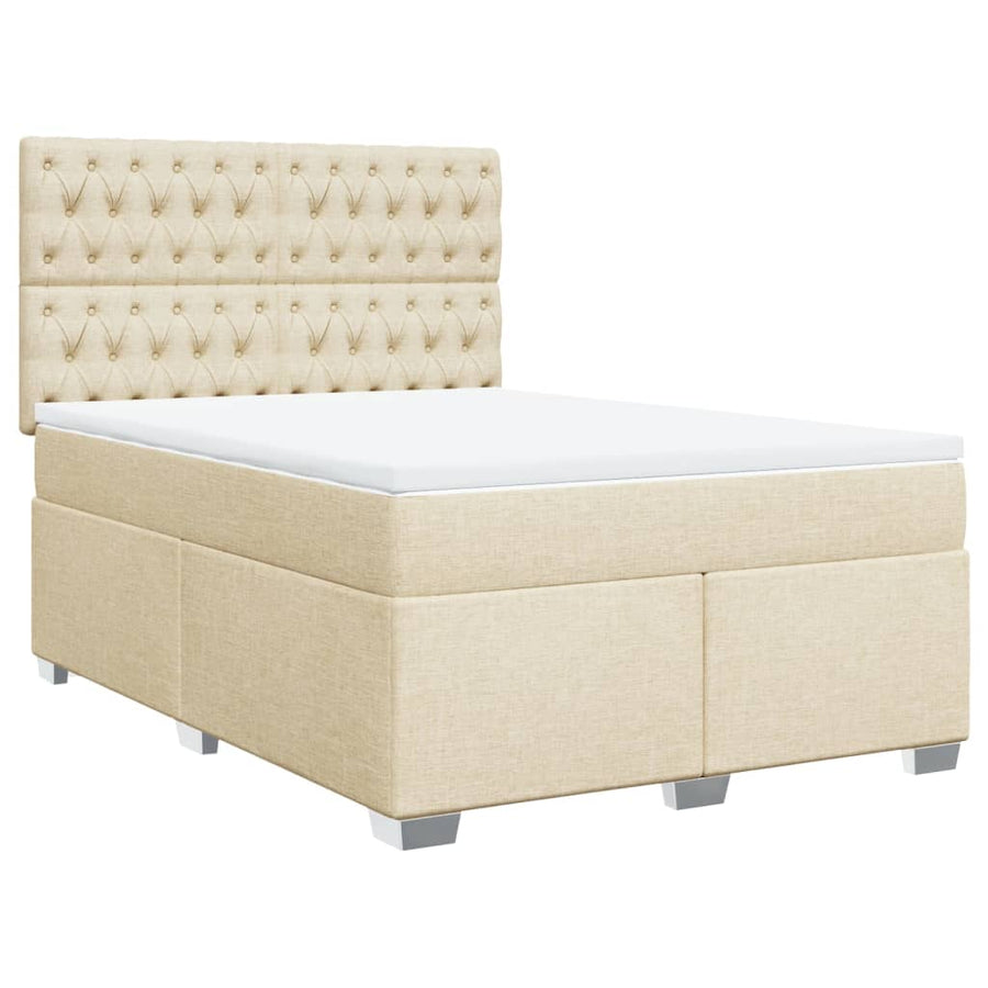 Boxspring met matras stof crèmekleurig 140x190 cm