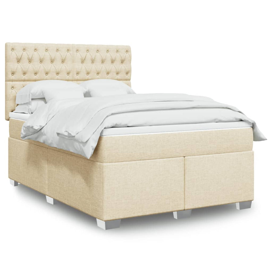 Boxspring met matras stof crèmekleurig 140x190 cm