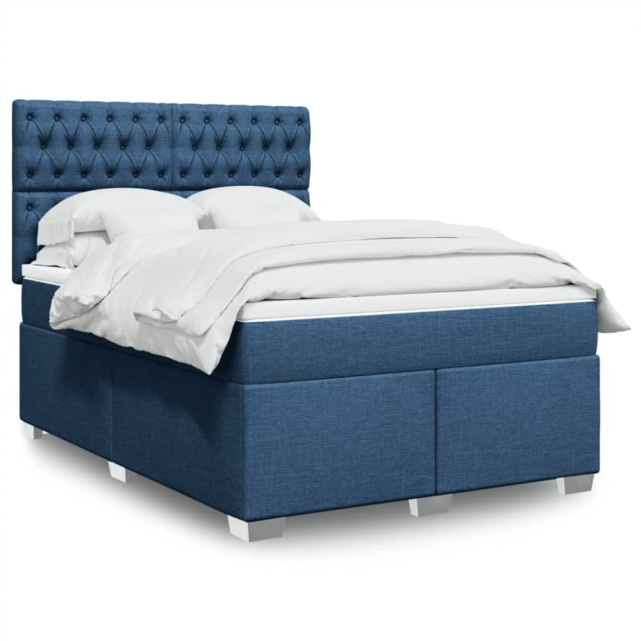 Boxspring met matras stof blauw 140x190 cm
