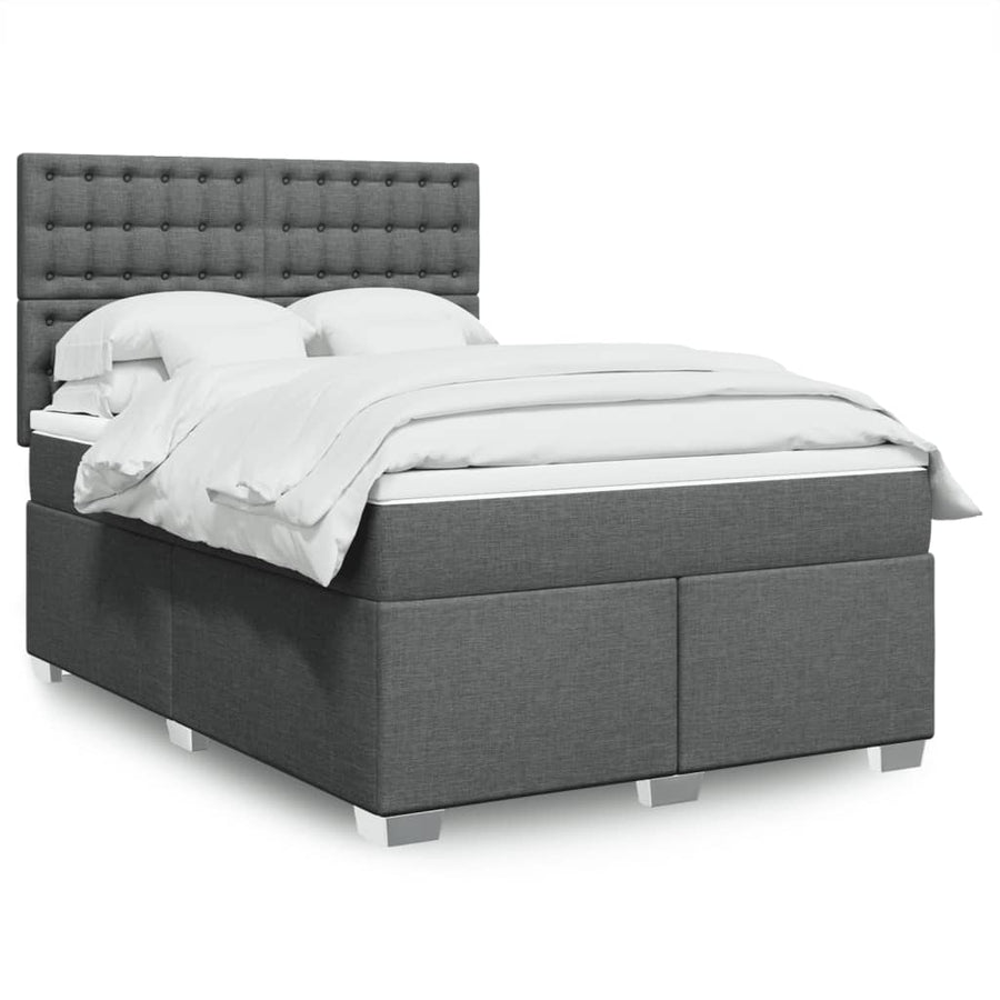 Boxspring met matras stof donkergrijs 140x190 cm