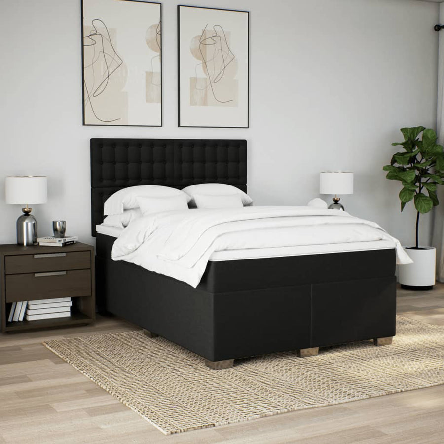 Boxspring met matras stof zwart 140x190 cm
