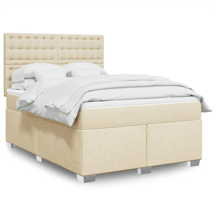 Boxspring met matras stof crèmekleurig 140x190 cm