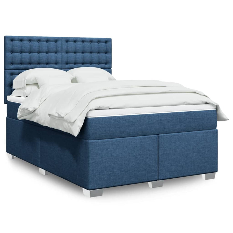 Boxspring met matras stof blauw 140x190 cm