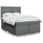 Dark grey fabric box spring with mattress 140x200 cm
