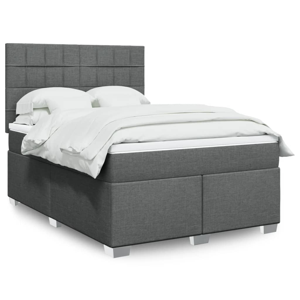 Boxspring met matras stof donkergrijs 140x200 cm