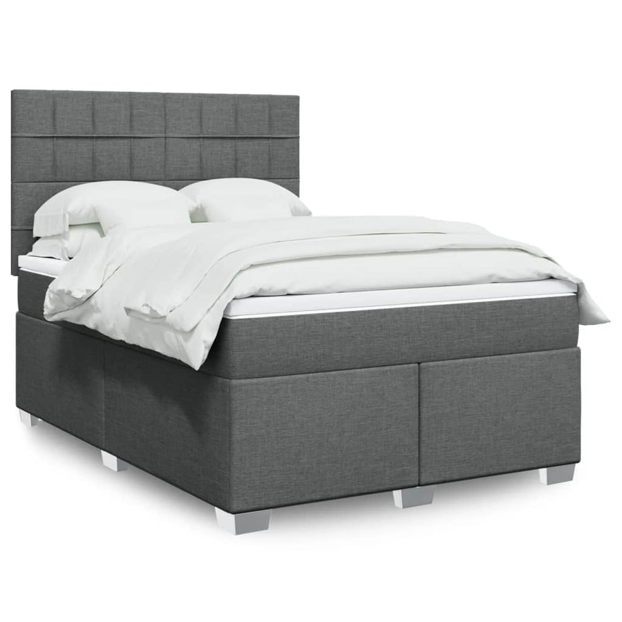 Boxspring met matras stof donkergrijs 140x200 cm