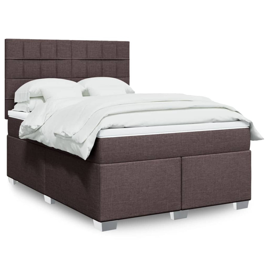 Boxspring met matras stof donkerbruin 140x200 cm