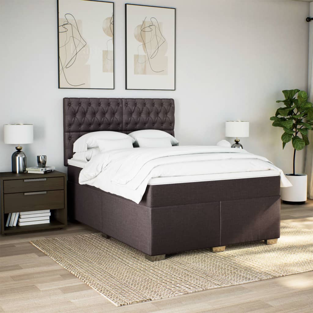 Boxspring met matras stof donkerbruin 140x200 cm