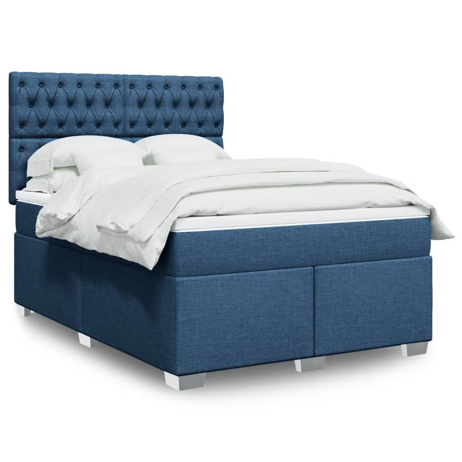 Boxspring met matras stof blauw 140x200 cm