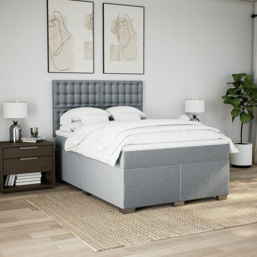 Boxspring met matras stof lichtgrijs 140x200 cm